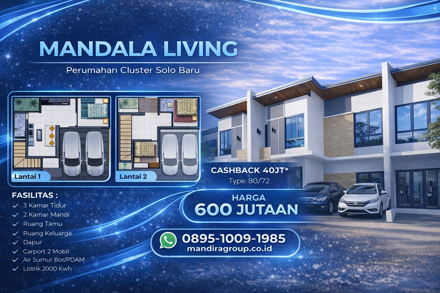 Mandala Living Solo Baru – Rumah 600 Jutaan Type 8072 2 Lantai Modern