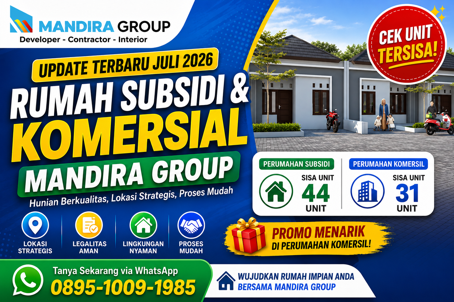 Update Ketersediaan Rumah Mandira Group Juli 2026, Cek Unit Subsidi dan Komersial yang Masih Tersedia